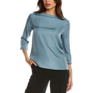 Vince 3/4 Sleeve Boatneck Silk-Blend Blouse (Glacier / Blue)